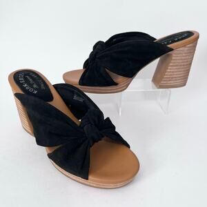 Kork-Ease Sandals Sz 9 Haya Knotted Strap Suede Slide Sandal Heels Black